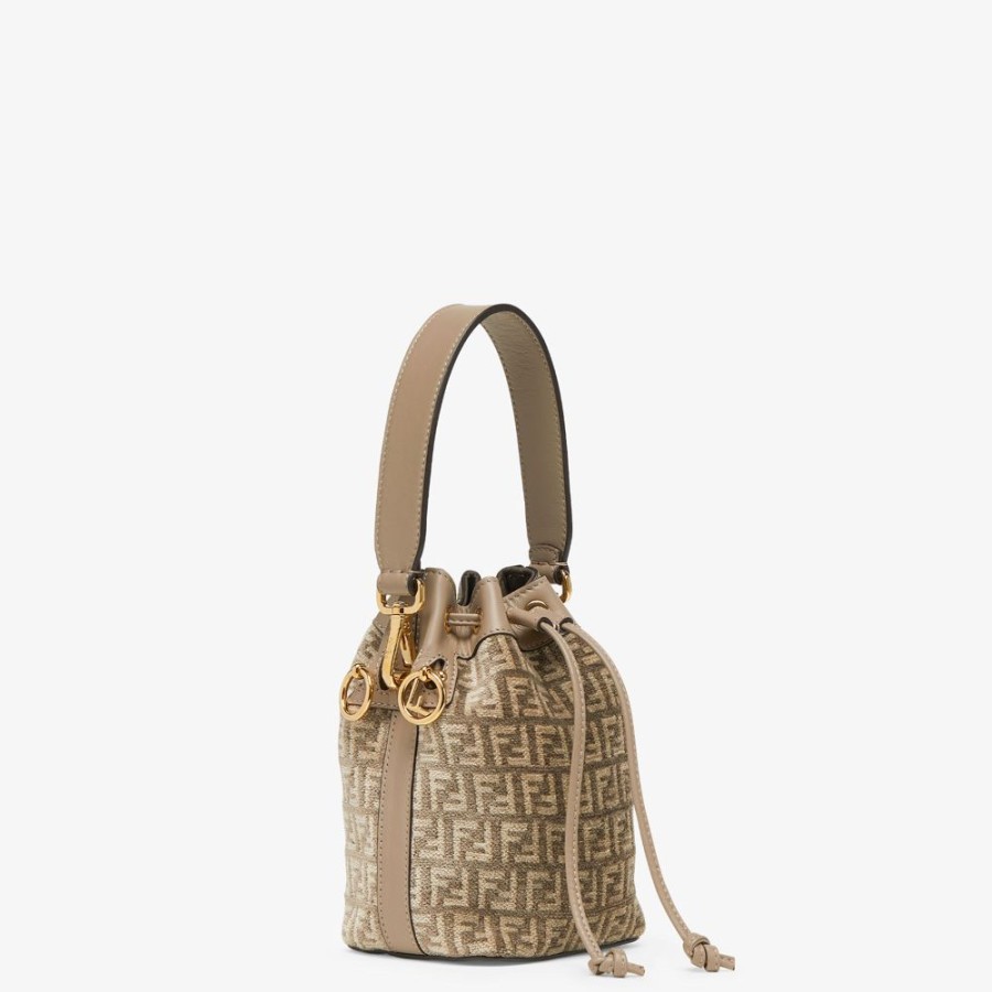 Donna Fendi Borse Mini | Minibag In Tessuto Tapestry Tortora Con Motivo Ff