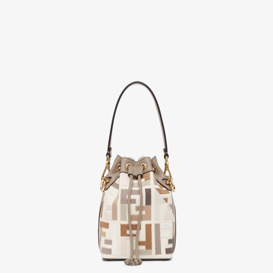 Donna Fendi Borse Mini | Minibag In Canvas Multicolor Con Ricamo Ff