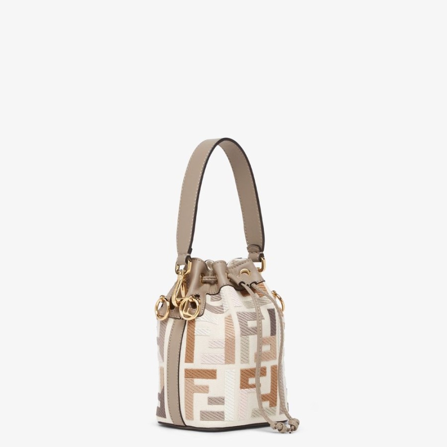 Donna Fendi Borse Mini | Minibag In Canvas Multicolor Con Ricamo Ff