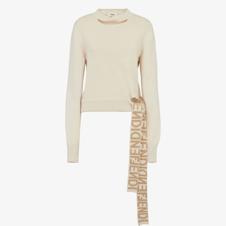 Donna Fendi Maglieria | Pullover In Cashmere E Lana Beige