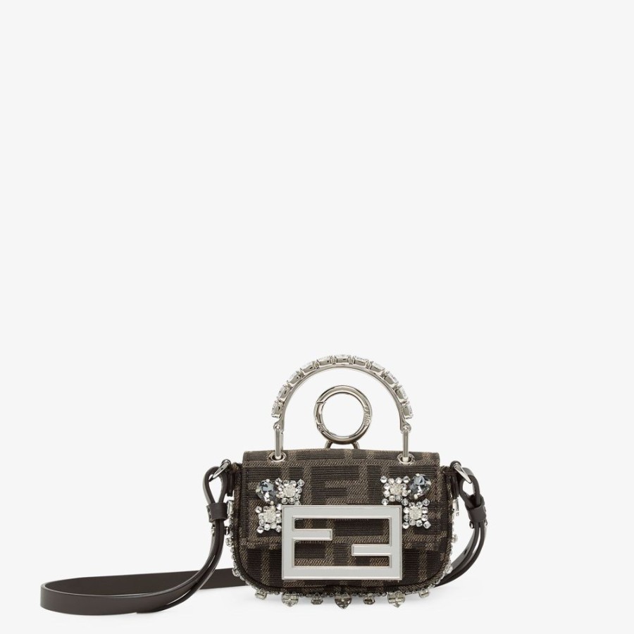 Donna Fendi Miniature Bags | Minibag In Tessuto Marrone