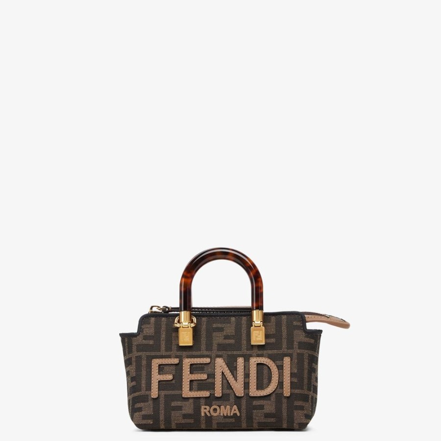 Donna Fendi Borse Mini | Borsa Boston Piccola In Tessuto Ff Marrone