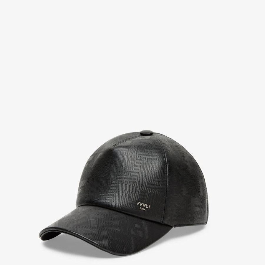 Uomo Fendi Cappelli E Guanti | Baseball Cap In Pelle Nera