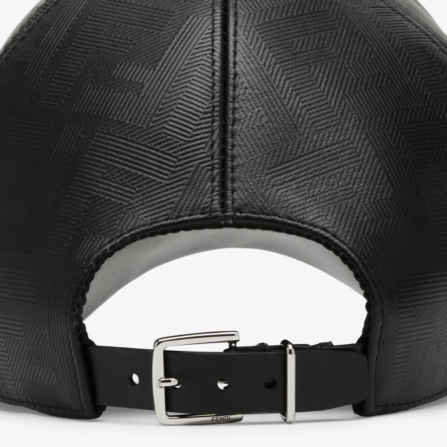 Uomo Fendi Cappelli E Guanti | Baseball Cap In Pelle Nera