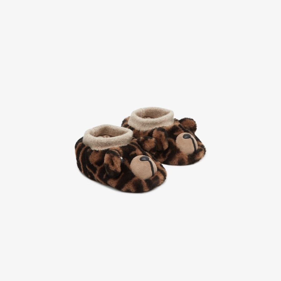 Bambini Fendi Bambina | Pantofoline Baby In Shearling Con Logo Fendi