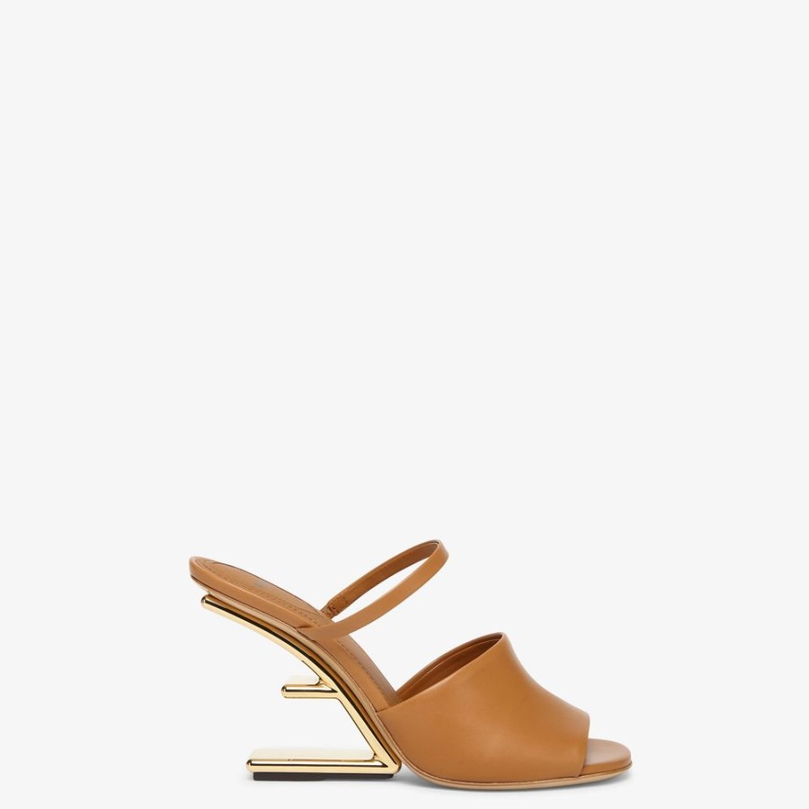 Donna Fendi Slides E Sandali | Sandalo Tacco Alto In Pelle Marrone