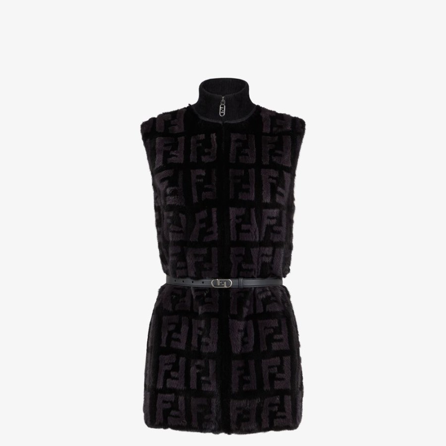 Donna Fendi Cappotti E Capispalla | Gilet In Visone Nero