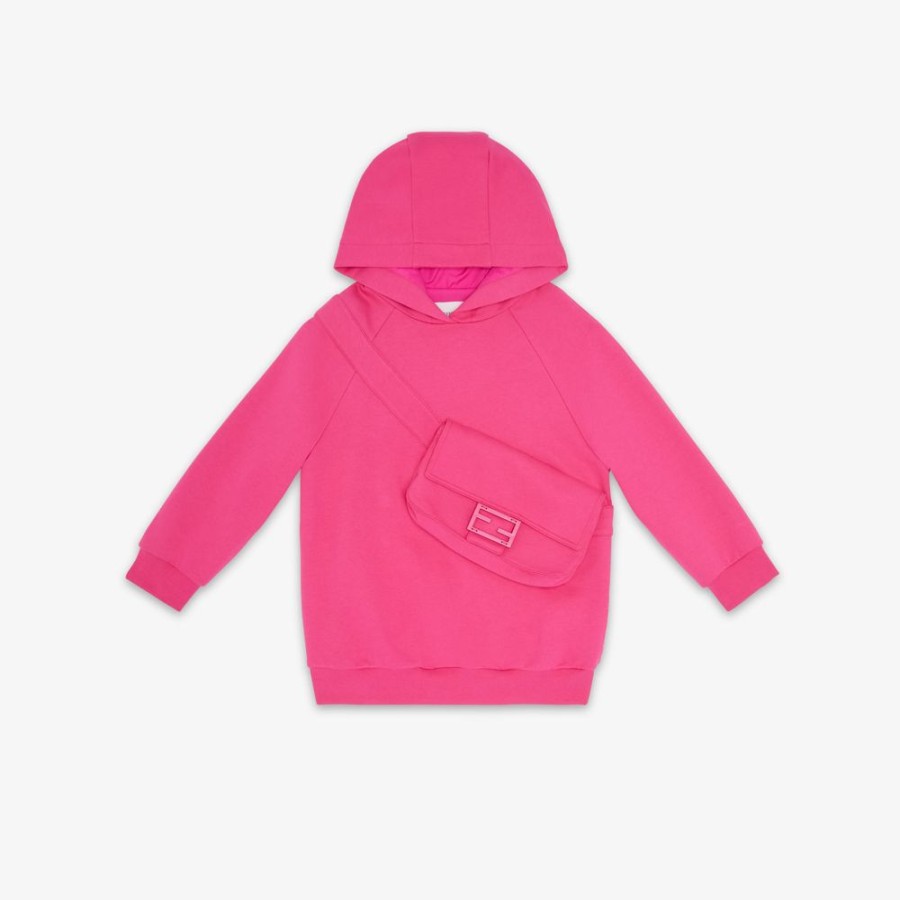 Bambini Fendi Abbigliamento | Felpa Fucsia Con Maxi Baguette