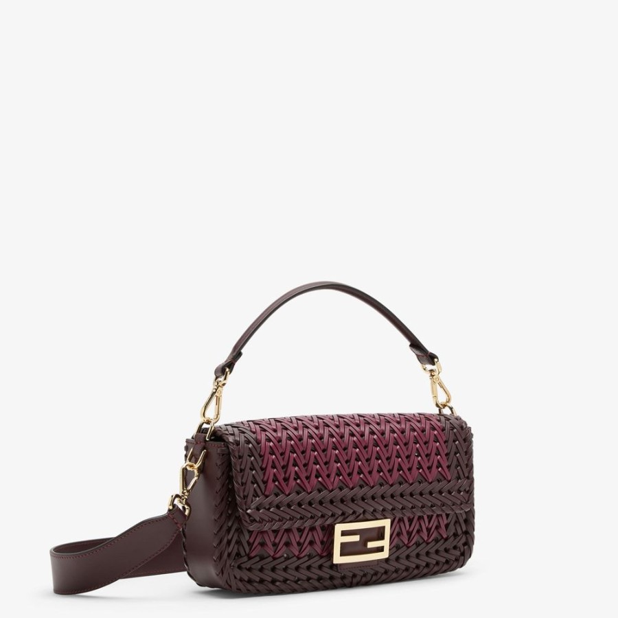 Donna Fendi Borse A Spalla E Tracolle | Borsa In Pelle Intrecciata Bordeaux