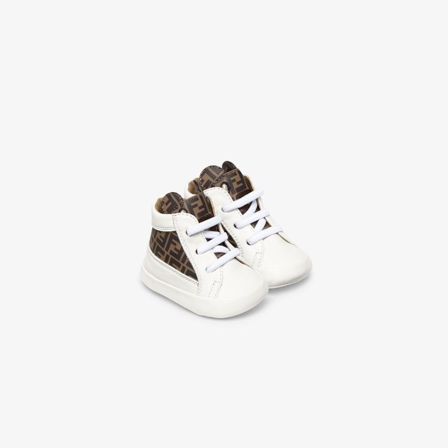 Bambini Fendi Bambina | Scarpine Baby In Nappa Bianche E Logo Ff Tabacco