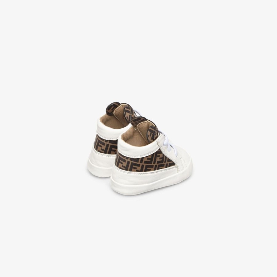 Bambini Fendi Bambina | Scarpine Baby In Nappa Bianche E Logo Ff Tabacco