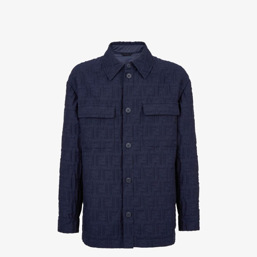 Uomo Fendi Cappotti E Capispalla | Go-To Jacket In Cotone E Nylon Blu