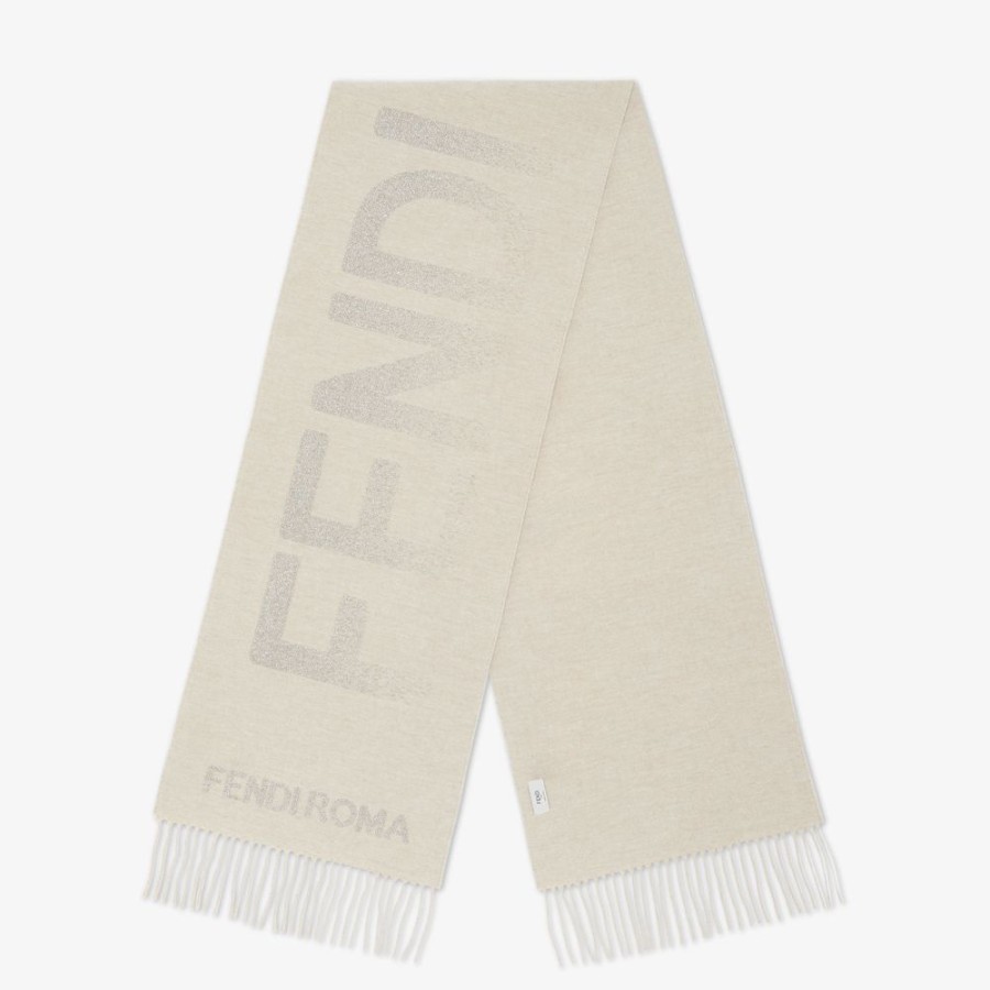 Donna Fendi Sciarpe E Poncho | Sciarpa In Lana E Cashmere Beige