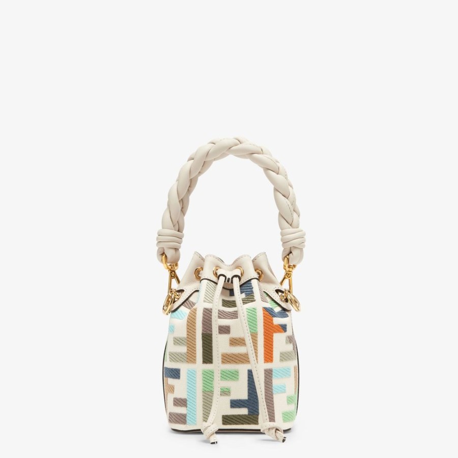 Donna Fendi Borse Mini | Minibag In Canvas Multicolor Con Ricamo Ff