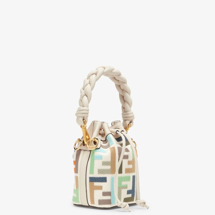 Donna Fendi Borse Mini | Minibag In Canvas Multicolor Con Ricamo Ff