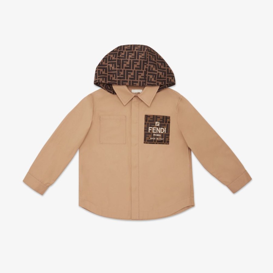 Bambini Fendi Abbigliamento | Giacca-Camicia Junior In Gabardina Beige