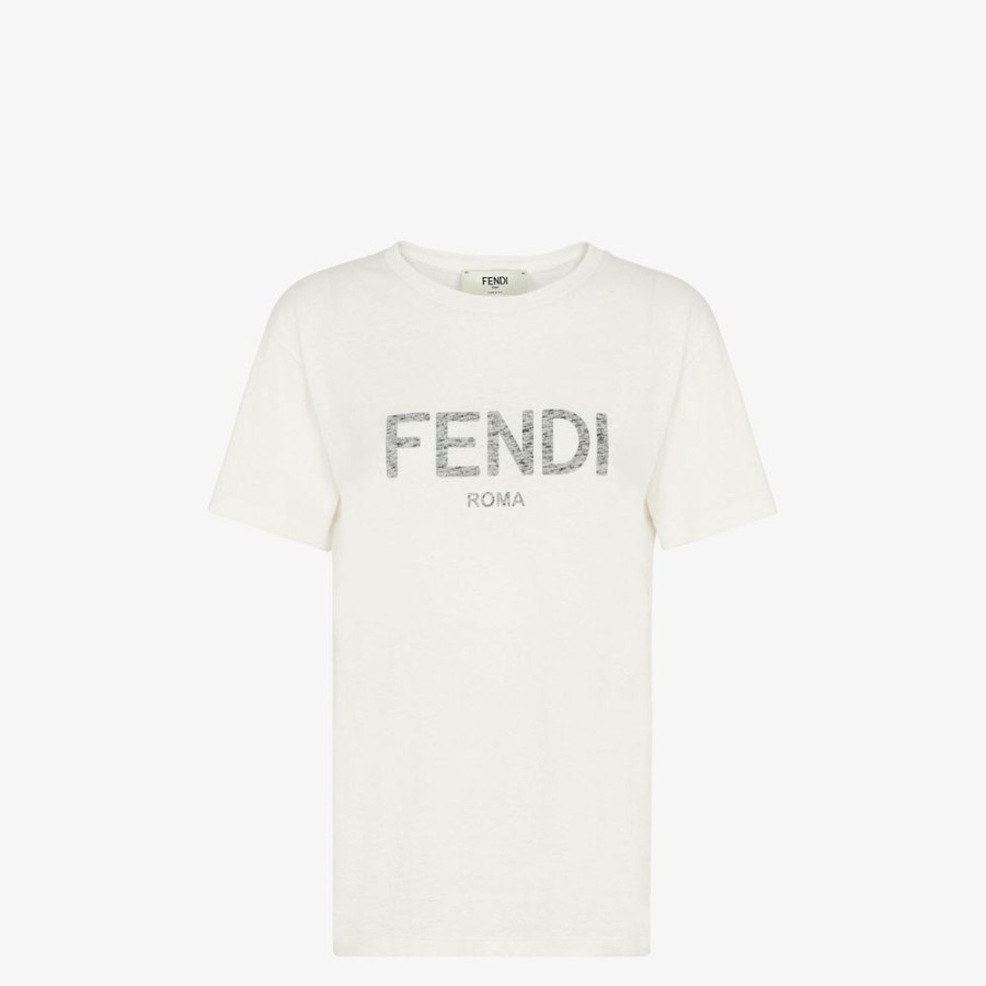 Donna Fendi T-Shirt E Felpe | T-Shirt In Jersey Bianco