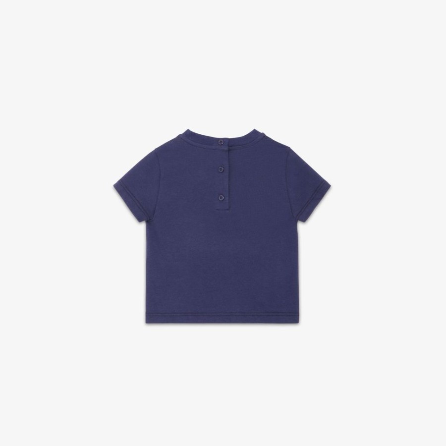 Bambini Fendi Bambina | T-Shirt Baby In Jersey Blu Con Patch