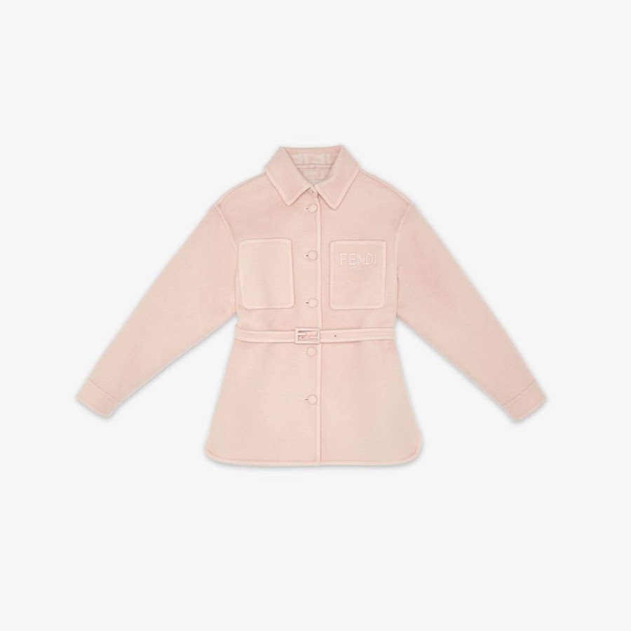 Bambini Fendi Abbigliamento | Giacca-Camicia In Tessuto Doppio Rosa E Con Logo Ff Crema E Rosa