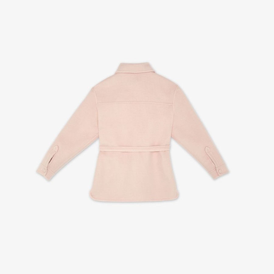 Bambini Fendi Abbigliamento | Giacca-Camicia In Tessuto Doppio Rosa E Con Logo Ff Crema E Rosa