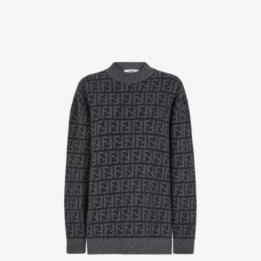 Donna Fendi Completi | Pullover In Cashmere Ff Crochet Nero