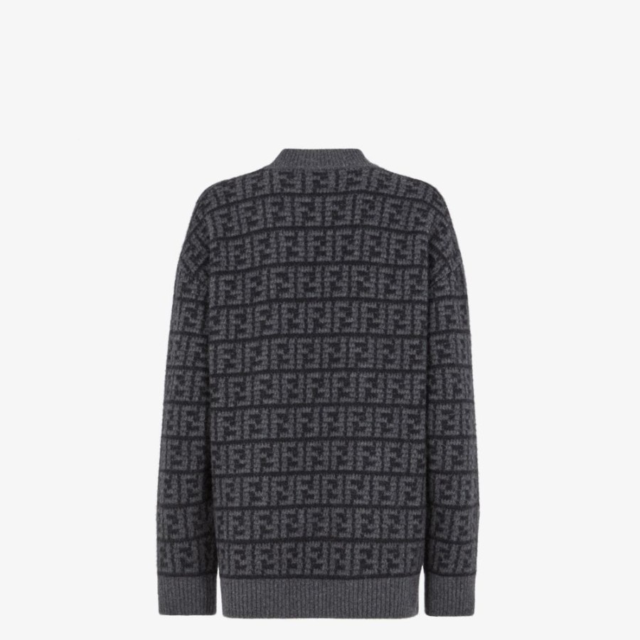 Donna Fendi Completi | Pullover In Cashmere Ff Crochet Nero