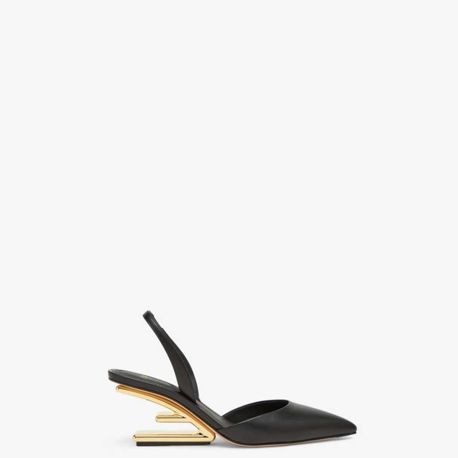 Donna Fendi Decollete | Slingback Tacco Medio In Pelle Nera