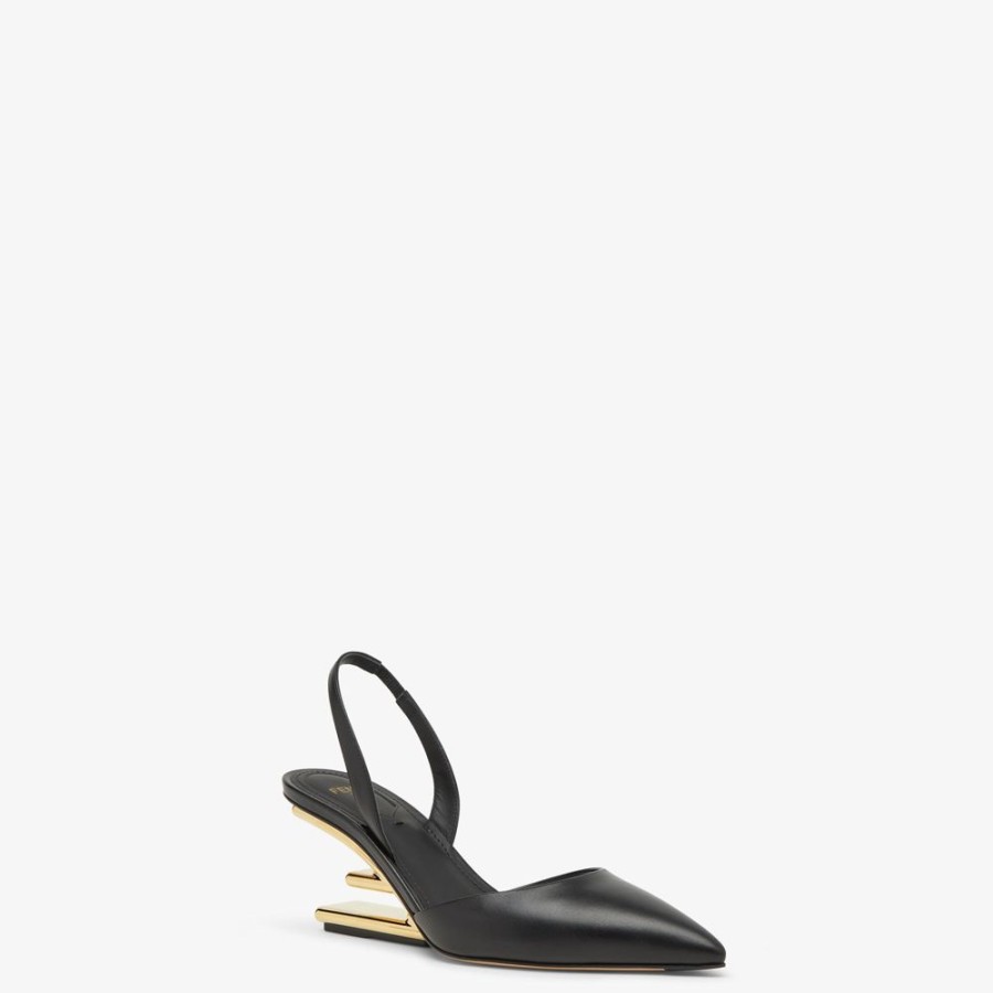 Donna Fendi Decollete | Slingback Tacco Medio In Pelle Nera