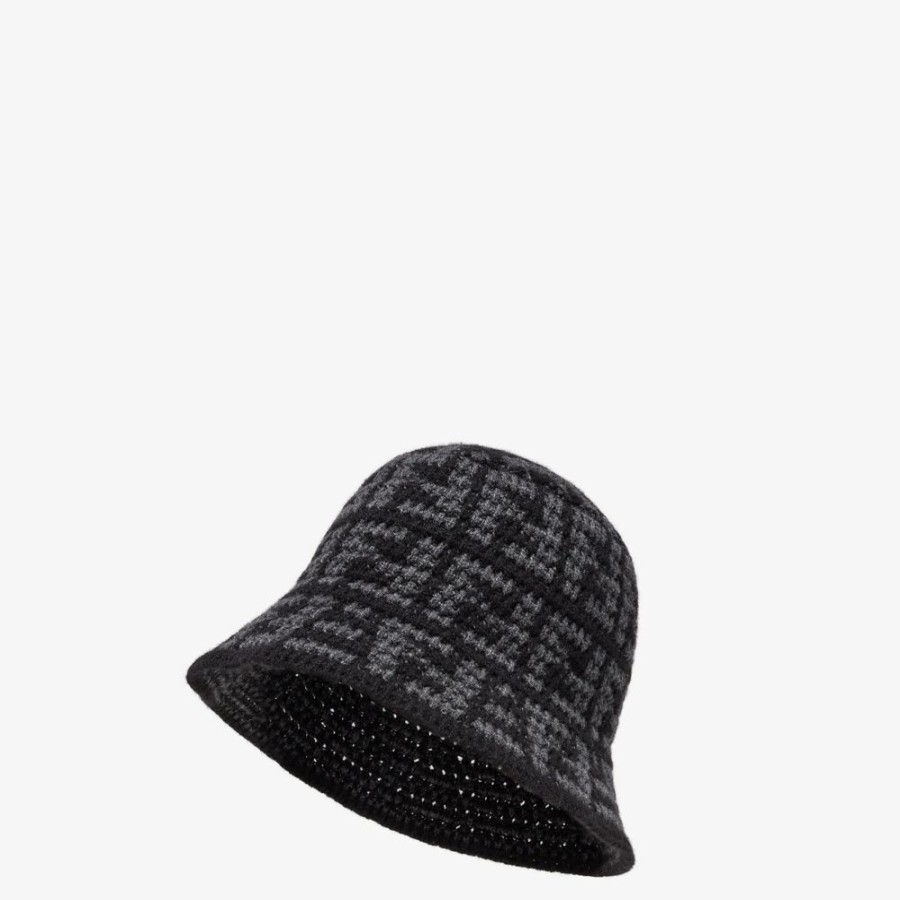 Uomo Fendi Cappelli E Guanti | Bucket In Cashmere Nero