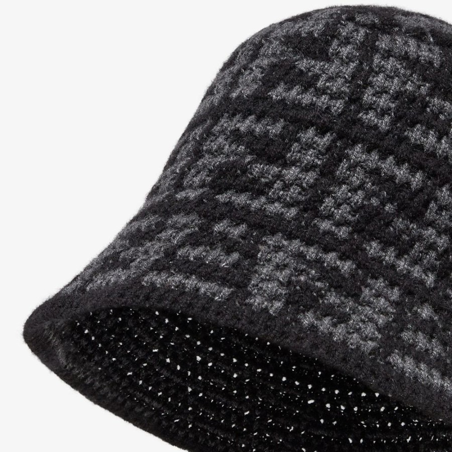 Uomo Fendi Cappelli E Guanti | Bucket In Cashmere Nero