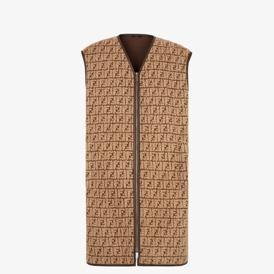 Uomo Fendi Cappotti E Capispalla | Gilet In Teddy Marrone