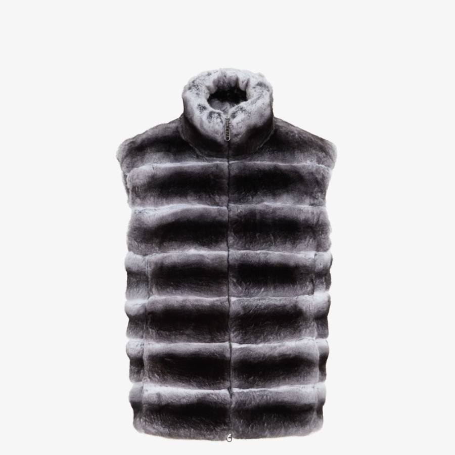 Uomo Fendi Cappotti E Capispalla | Gilet In Chinchilla Grigio