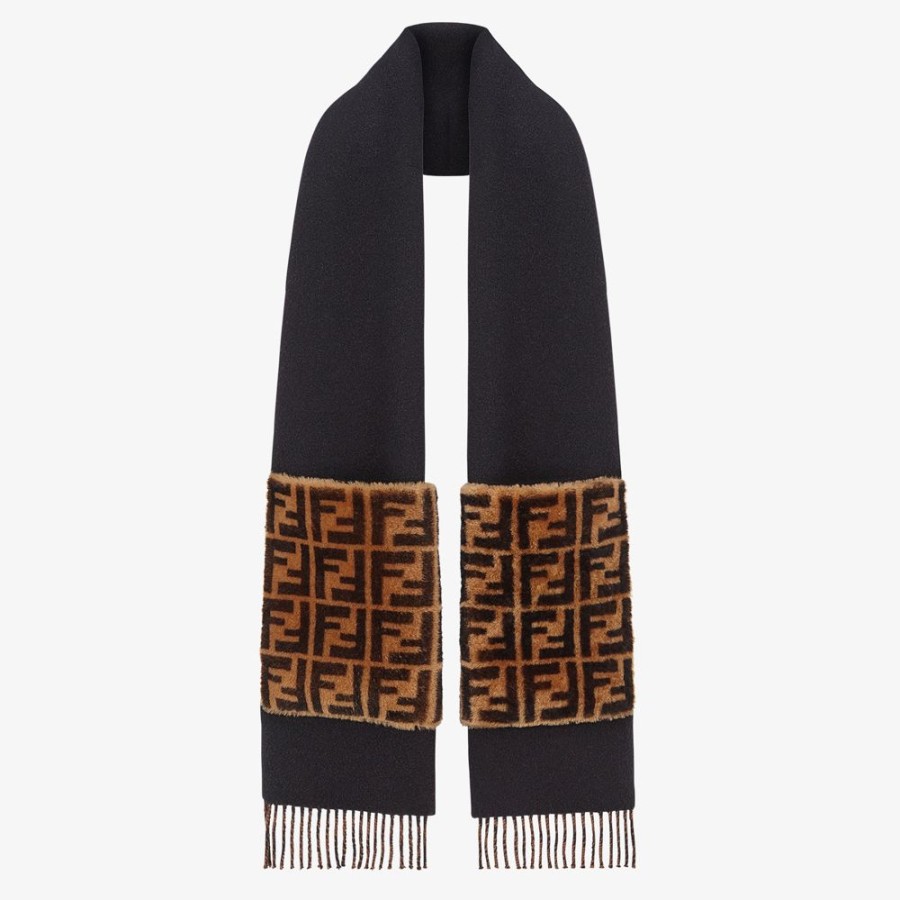 Donna Fendi Sciarpe E Poncho | Sciarpa In Lana E Cashmere Nera