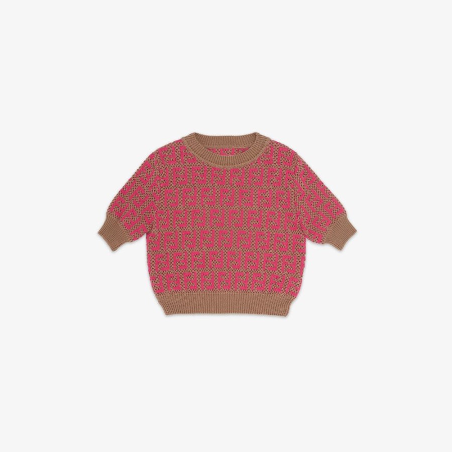 Bambini Fendi Abbigliamento | Top Junior In Maglia Fuscia E Marrone