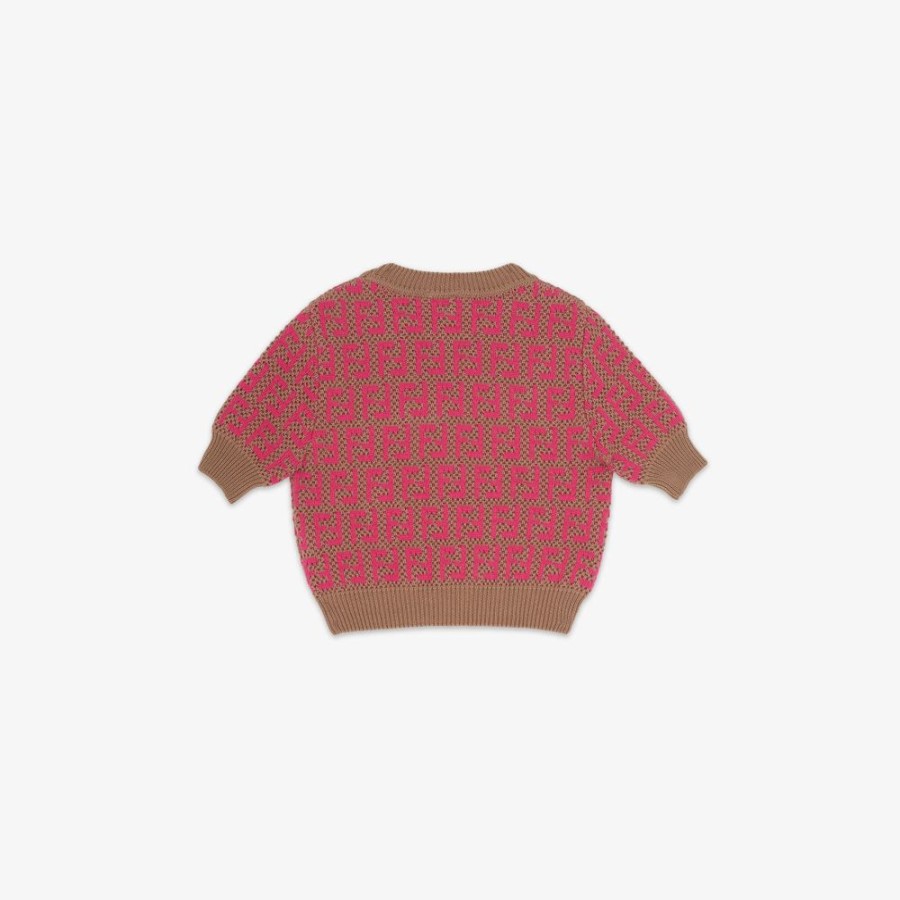 Bambini Fendi Abbigliamento | Top Junior In Maglia Fuscia E Marrone