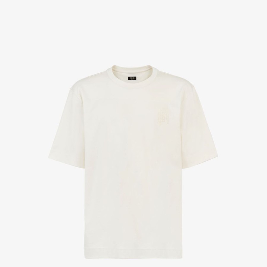 Uomo Fendi T-Shirt E Polo | T-Shirt In Jersey Bianco