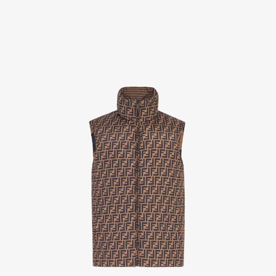 Uomo Fendi Cappotti E Capispalla | Gilet In Nylon Marrone