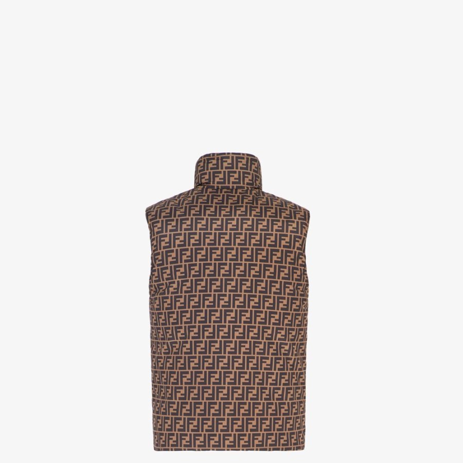 Uomo Fendi Cappotti E Capispalla | Gilet In Nylon Marrone