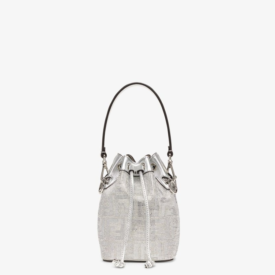 Donna Fendi Borse Mini | Minibag In Pelle Argento Con Motivo Ff Di Cristalli