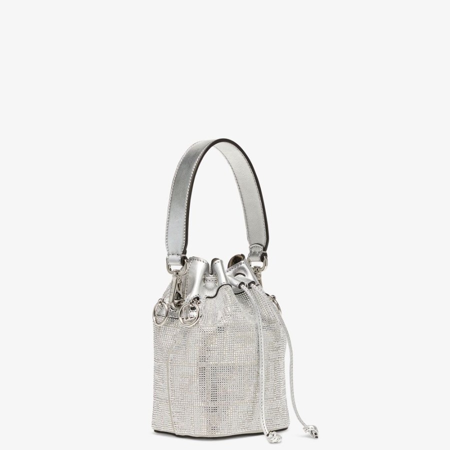 Donna Fendi Borse Mini | Minibag In Pelle Argento Con Motivo Ff Di Cristalli