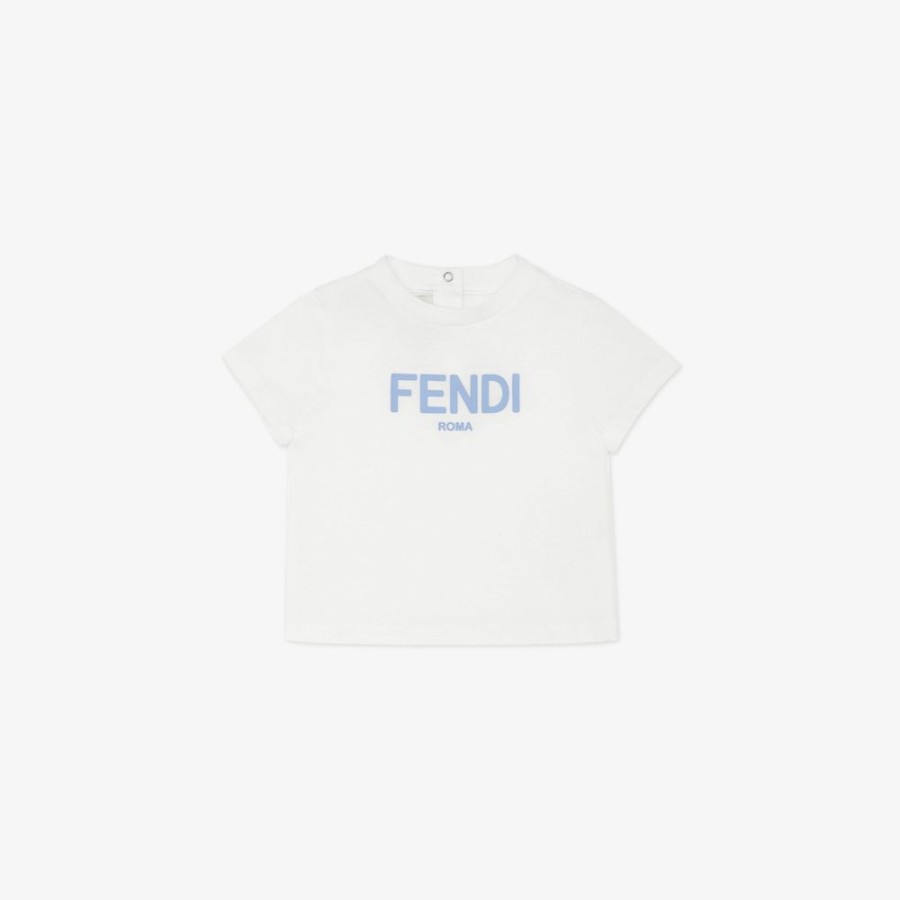 Bambini Fendi Bambina | T-Shirt Fendi Roma In Jersey Bianco