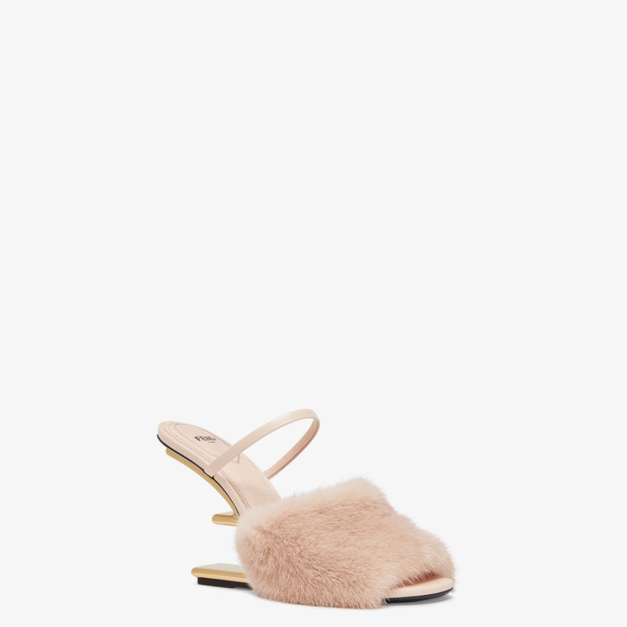 Donna Fendi Slides E Sandali | Sandalo Tacco Alto In Visone Rosa