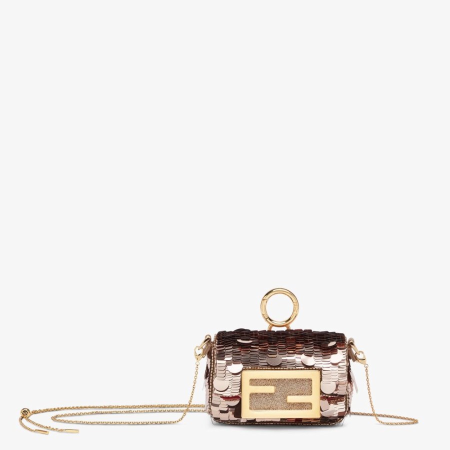 Donna Fendi Miniature Bags | Charm In Paillettes Bronzo