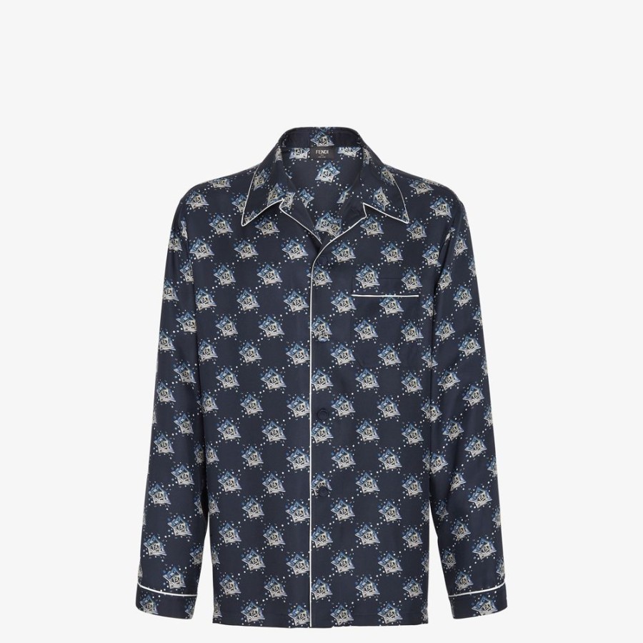 Uomo Fendi Camicie | Camicia In Seta Blu