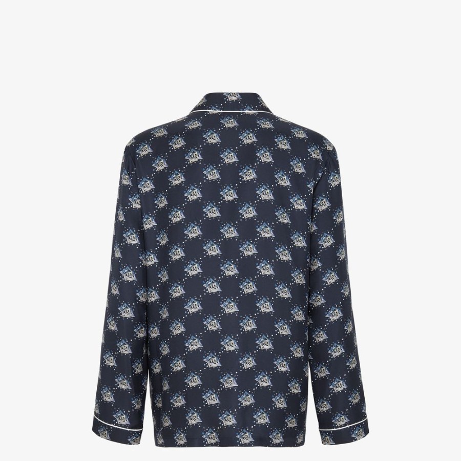 Uomo Fendi Camicie | Camicia In Seta Blu