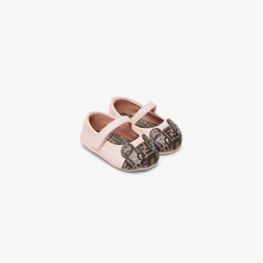 Bambini Fendi Bambina | Ballerina Baby In Pelle Rosa E Orsetto Logo