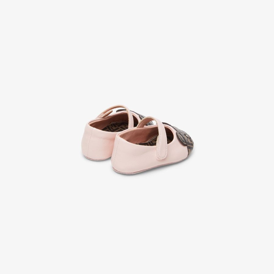 Bambini Fendi Bambina | Ballerina Baby In Pelle Rosa E Orsetto Logo