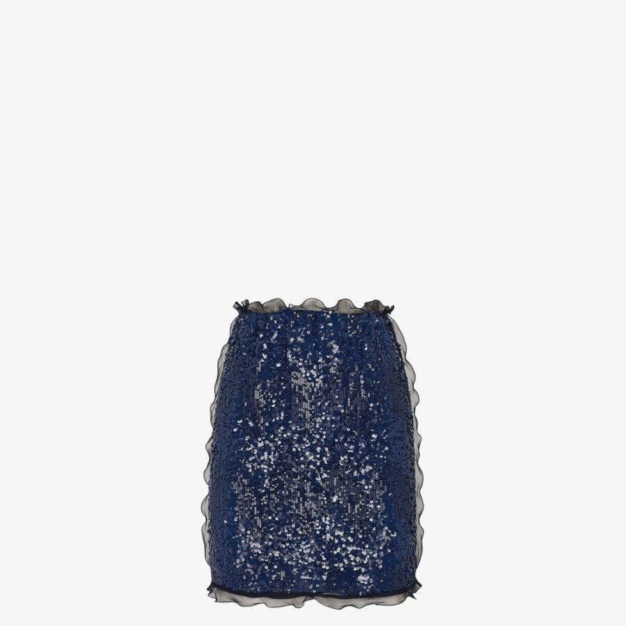 Donna Fendi Gonne | Gonna Mini Con Paillette Ricamate Blu