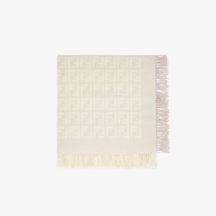 Bambini Fendi Bambina | Coperta Baby In Lana E Cashmere Beige Con Logo 3D All-Over