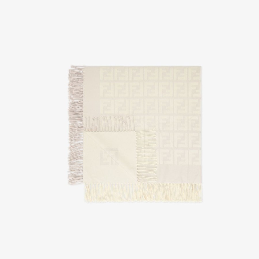 Bambini Fendi Bambina | Coperta Baby In Lana E Cashmere Beige Con Logo 3D All-Over